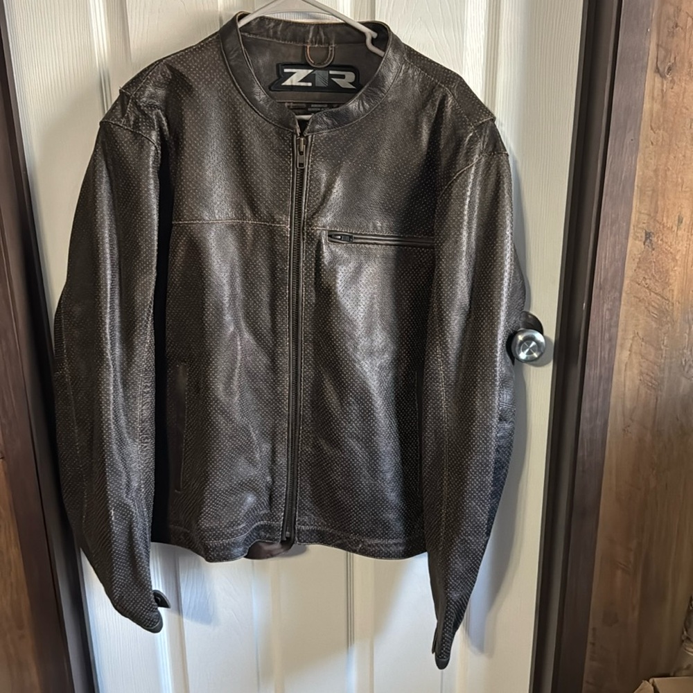 Z1R Munition Mens Perforated Leather Motorcycle Jacket Brown XL
